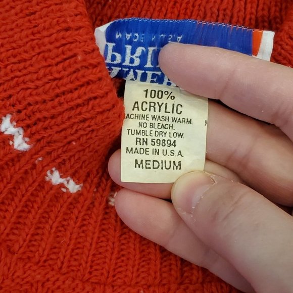 Vintage 90s Red Mockneck Sweater Hearts Balloon Sleeve Textured Nordic Sz‎ S/M - Picture 8 of 8